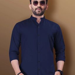 Men Slim Fit Solid Mandarin Collar Casual Shirt-image-79