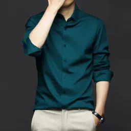 Men Regular Fit Solid Cut Away Collar Party Shirt-image-63