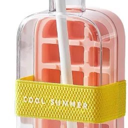 Premium Ice Cube Mould Bottle with Straw - 800 ml 2 in 1 Pink Silicone Ice Cube Tray-image-30