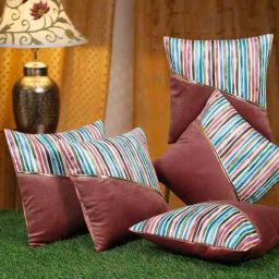 hosta homes Multicolor Velvet Striped 16X16 Inches Cushion Covers (Pack of 5)-picture-33