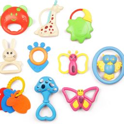Colorful Plastic Non Toxic, BPA Free, Set of 10 Rattles And Teethers for Babies Rattle-0