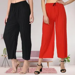 Women Regular Fit Black, Red Polyester Trousers-image-24