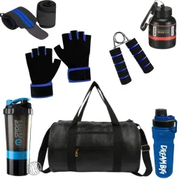 700 L Gym Duffel Bag - (2024 New) Gym Bag Combo Gym Accessories Combo Set for Men and Women (Pack of 7) - Blue-image-0