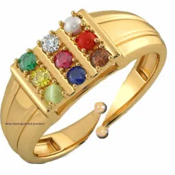 Natural Certified Navratna Stone Nine Planets Adjustable Ring Metal Garnet, Coral, Cat's Eye, Pearl, Zircon, Sapphire Ring-image-65