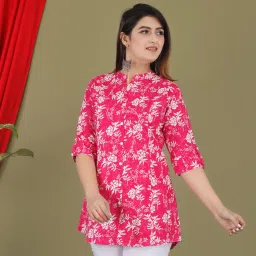 Casual Roll Up Sleeves Printed Women Pink Top-image-18