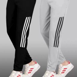 Pack of 2 Men Printed Black, Grey, White Track Pants-image-96