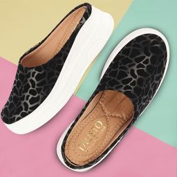 fausto Fashion Outdoor Leopard Print Height Enhancer Open Back Slip On Casual Shoes Loafers For Women-picture-33
