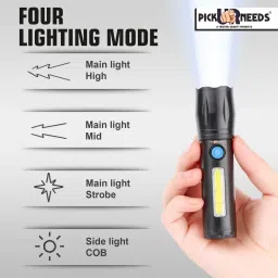 daily needs shop Zoomable Mini Pocket Torch With Strong Brightness 3 Mode Light + Side COB LED 3 hrs Torch Emergency Light image 3