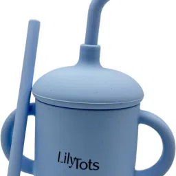 Airtight Sippy Drinking Cup with Two Straws for Babies Made of 100% Food Grade- Silicone-10