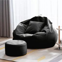 4XL 4XL Bean Bag with Footrest & Cushion Ready to Use with Beans (Black - 4XL) Bean Bag ChairWith Bean Filling-15
