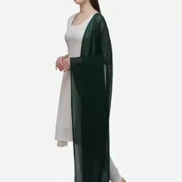 Chiffon Solid Dark Green Women Dupatta-image-5