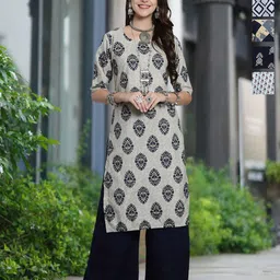 moda rapido Pack of 5 Women Printed Crepe A-line Kurta-picture-29