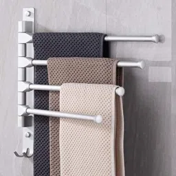 Aluminium 4-Arm Bathroom Swing Hanger Towel Rack/Holder for Bathroom/Towel Stand/Bathroom Accessories Silver Towel Holder-image-57