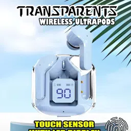 crecro Ultrapod Bluetooth Earbuds Headset Crystal Transparent Design,LED Display BK54 Smart Headphones-image-25