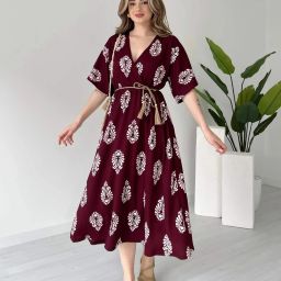 Women Fit and Flare Maroon Midi/Calf Length Dress-image-13