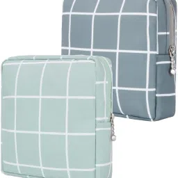Women Blue, Grey Cosmetic Bag-image-32