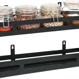 Utensil Kitchen Rack 2-Tier Wall Mount Organizer - Hanging Spice Rack- Black (Pack Of 2-45 cm) Steel-image-11