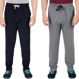 Pack of 2 Men Solid Dark Blue, Grey Track Pants-image-12