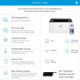 HP Laser 108 w Single Function WiFi Monochrome Laser Printer image 3