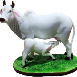 Handicraft Decorative Marble dust/Poly-Resin Cow and Calf Big Statue/Idol for Gift Home Decor , 8-inch (Multi Colour) Decorative Showpiece - 21 cm-image-15