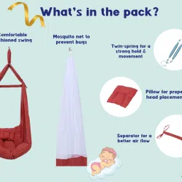 made2craft Baby Sleeping Swing Cradle with Mosquito Net and Spring, L-85, W-45, H-95 image 5