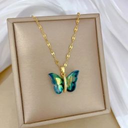 Butterfly pendant for women girls anti tarnish necklace chain locket korean Gold-plated Cubic Zirconia, Crystal, Zircon, Diamond Alloy, Metal, Stainless Steel, Brass, Stone Pendant-image-21