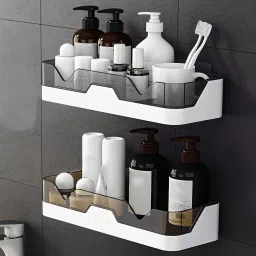 Wall Mounted Shower Shelf/Baskets, Adhesive Storage Rack for Bathroom/Kitchen Plastic Wall Shelf-image-43
