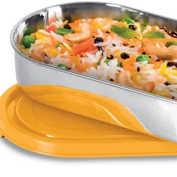 milton Steel Refresh Tiffin 650 Oval Container 675ml & Small Round Box 90ml, Yellow 2 Containers Lunch Box-picture-20