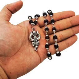 Natural Rudraksha Mala in Silver Polished Caps, 5 Face Rudraksha Necklace Beads Silver Plated Brass, Wood Necklace-image-47