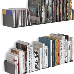 24" Floating Heavy Metal Book Shelf – Wall Mount Rack- ( Set of 2, Black) Metal Open Book Shelf-picture-23