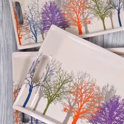 u.p.c. Melamine Multicolor Tree Print Serving Tray, Set of 3 (Small, Medium and Large Size) Ocean Series Tray image 3