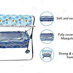 smiley bell Steel Swing,Jhula, bassinet with mosquito net,umbrella and wheels Bassinet image 4