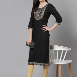 Women Embroidered Viscose Rayon Straight Kurta-image-93