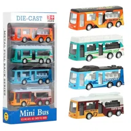 Diecast Alloy Toy Bus Set Pullback Action Model Pack of 4 Friction Powered-15