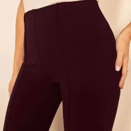 Women Straight Fit Maroon Polyester Trousers-image-15