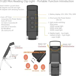 one fire LED Book Reading Light 3 Eye-Protection Color & 5 Brightness Adjustable Portable Study Lamp image 4