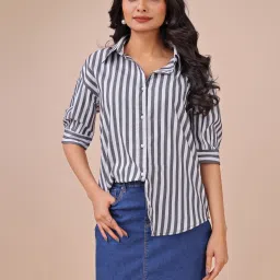 Women Regular Fit Self Design, Solid Spread Collar Casual Shirt-image-27