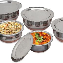 Stainless Steel Copper Bottom Cooking Serving Pot with Lid Biryani Milk Handi D1 4.7 inch, 5.5 inch, 6.2 inch, 6.6 inch, 7.4 inch Lid Set, Pack of 5-picture-15