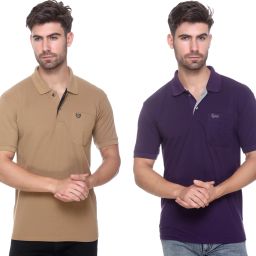 Pack of 2 Men Solid Polo Neck Polyester Purple, Brown T-Shirt-image-97
