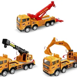 Unbreakable Pack of 3 Combo Construction Engineering Frictiion Power Toy Novel Trucks Vehicle 3+ Years Baby Kids Boys Toys Crane Tow Truck JCB-20