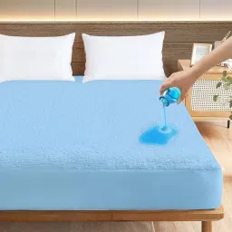 Waterproof 78"x72" cotton fitted King Size Mattress Protector Sky Blue-image-57