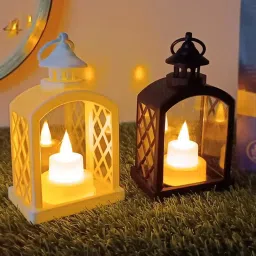 Decorative LED Lantern with light Hanging & Tabletop Ideal for Festivals & Home Black, White Plastic Hanging Lantern-4