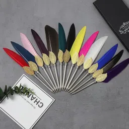 Feather Leaf Pen Calligraphy with Pen Antique Quill Pen Refillable Ink Dip Pen Ball Pen-75