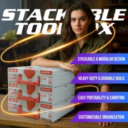 ibell TB105-1 Stacking Multifunctional Tool Storage Box, PC+ABS Plastic - Pack of 3 , Large Size Stackable Tool Storage Box, 40kg Load Capacity Tool Box image 4