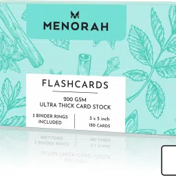 150 Flash Cards-200 GSM Thick Card Stock-3x5 Inch Index Cards,Free Binder Rings Regular Note Pad Plain 150 Pages-10
