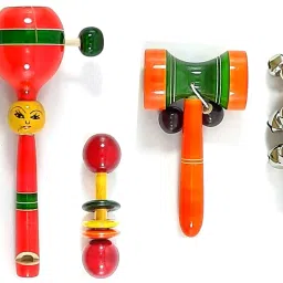 Wooden Flower, Dumble, Damru, and Ten Bell (Set of 4) Rattle-image-25