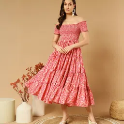 zwerlon Women Fit and Flare Pink Midi/Calf Length Dress-picture-19