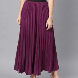 Women Solid Pleated Purple Skirt-image-53