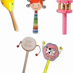 little mind Wooden Sound Making Born Baby Rattle Set Pack Of 5 Rattle-picture-34