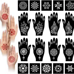 Henna Tattoo Stencil Women Girls Hand Finger Paint Temporary-image-48